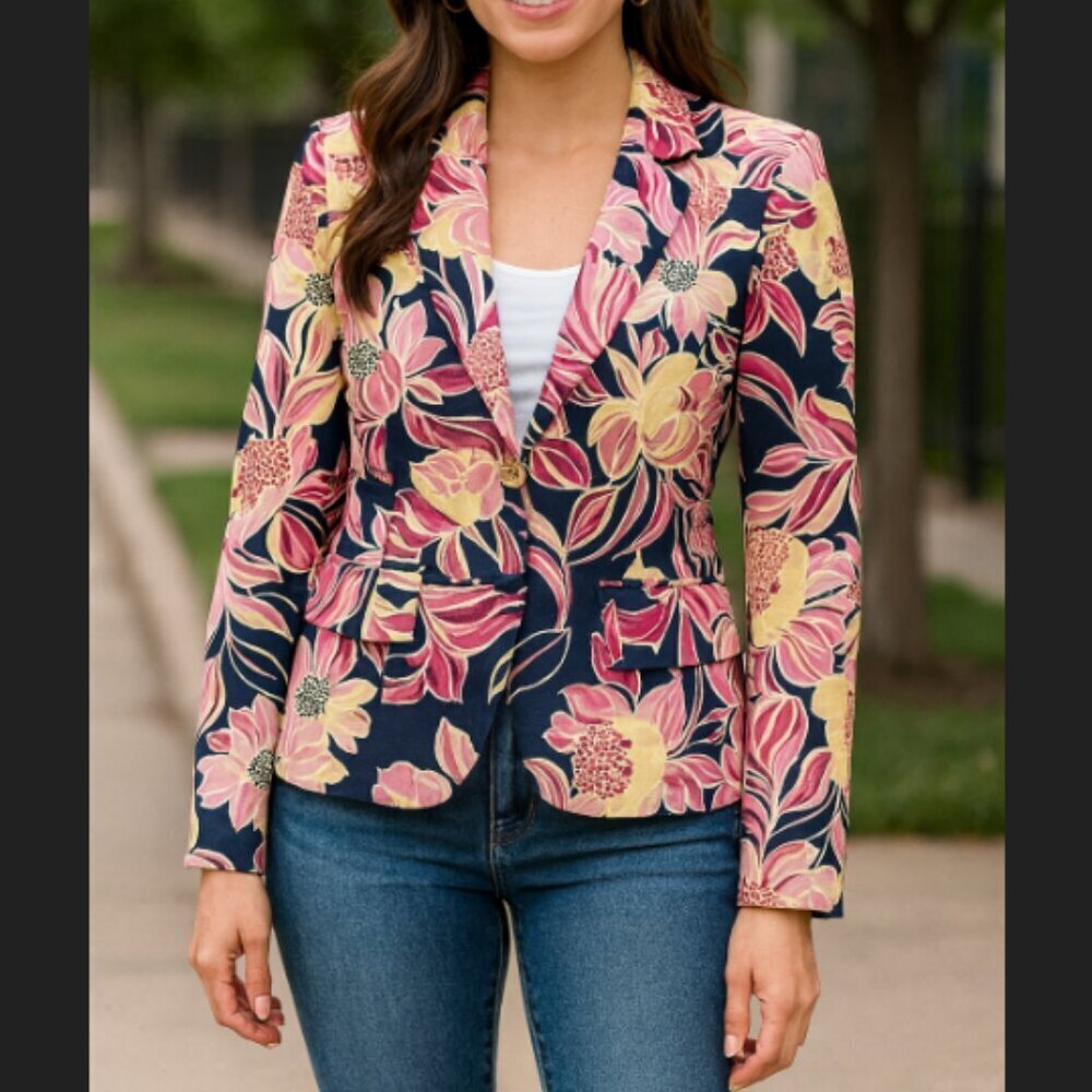 Tailor New York Floral‎ Peony Pink & Navy Blazer